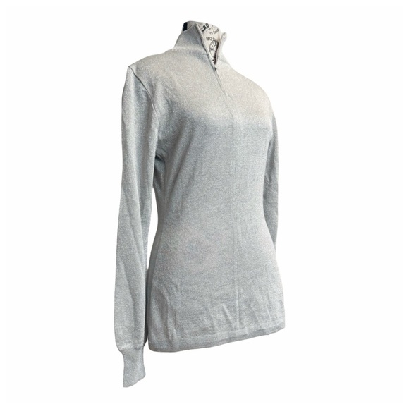 Lillie Ruben Vintage Women’s Long-Sleeve Zip-Collar Top. Metallic Silver. Small - Picture 4 of 10